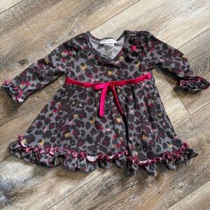Bonnie Jean 2T Girls Gray and Pink Leopard Print Dress With bow and ruffle hem